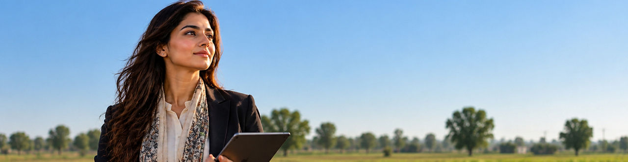 Woman with iPad in a Wheatfield