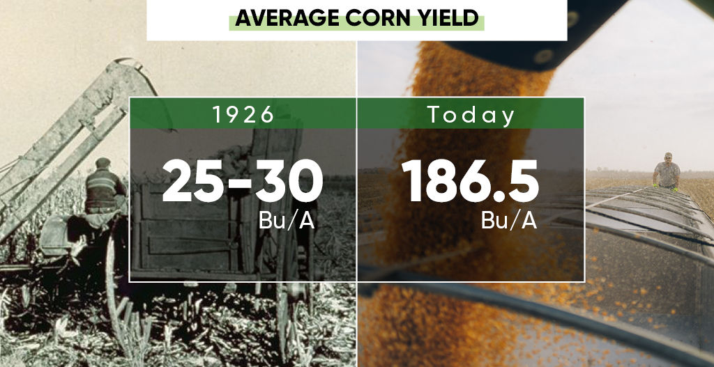 Average U.S, corn yields - 1926 and Today