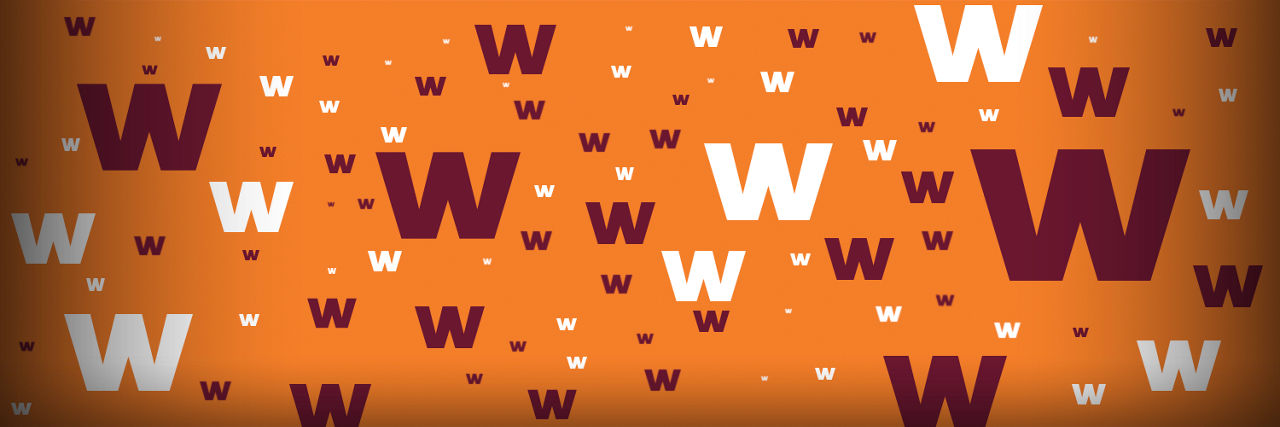 Orange background with maroon and white Ws