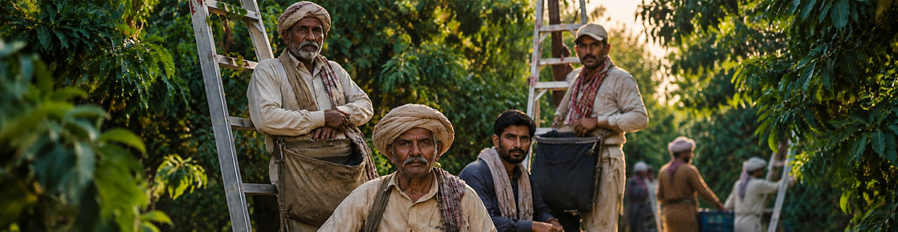 Workers In Peach Orchard