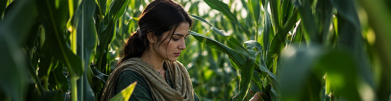 Woman Inspecting Corn